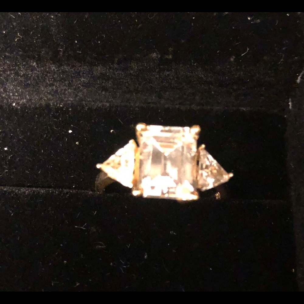 Diamond essence faux Emerald cut ring, size 6